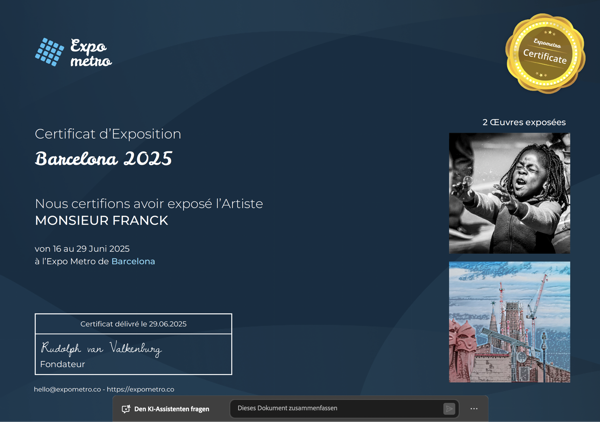 ExpoMetro in Barcelona, Zertifikat Teilnahme